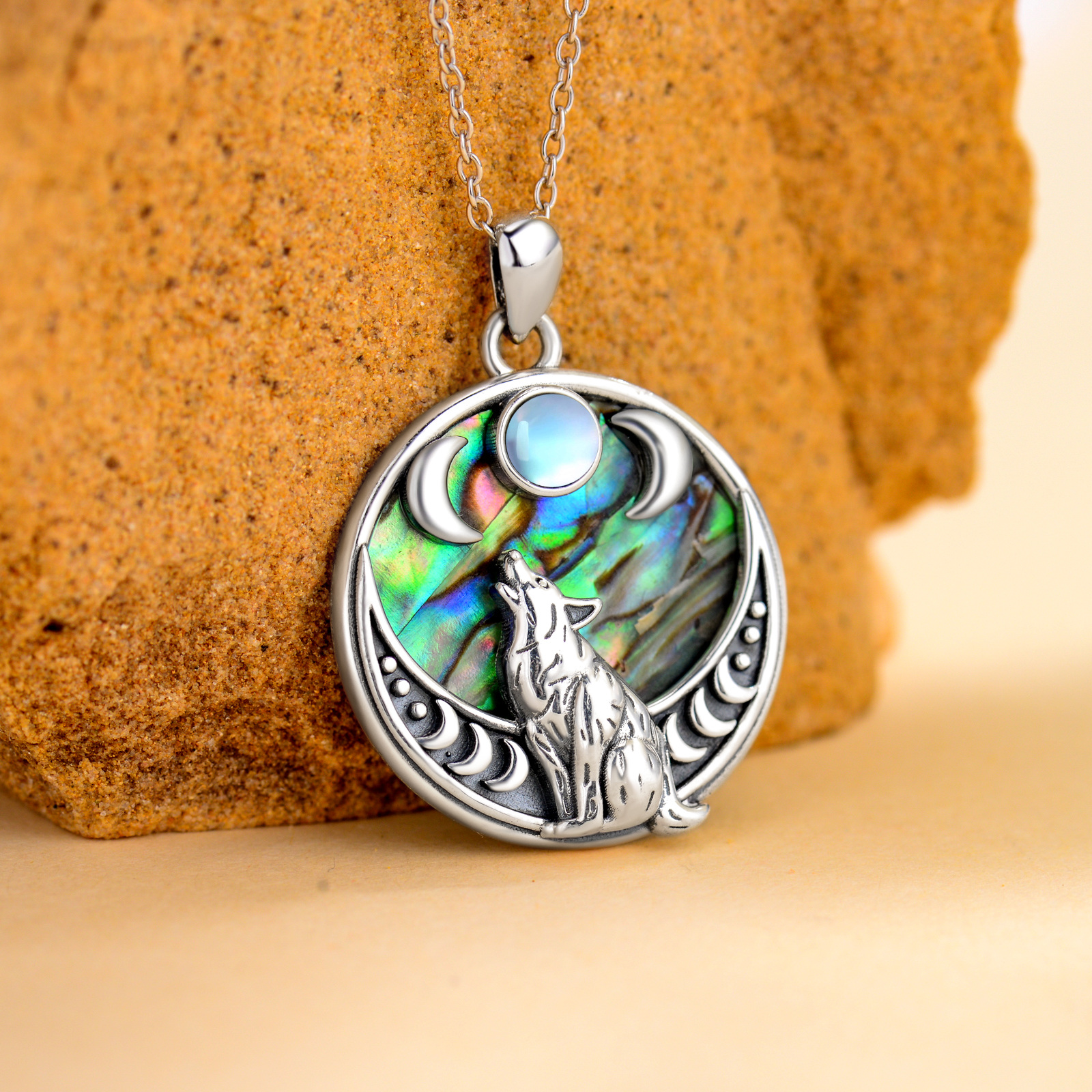 Sterling Silver Wolf Pendant Necklace for Women